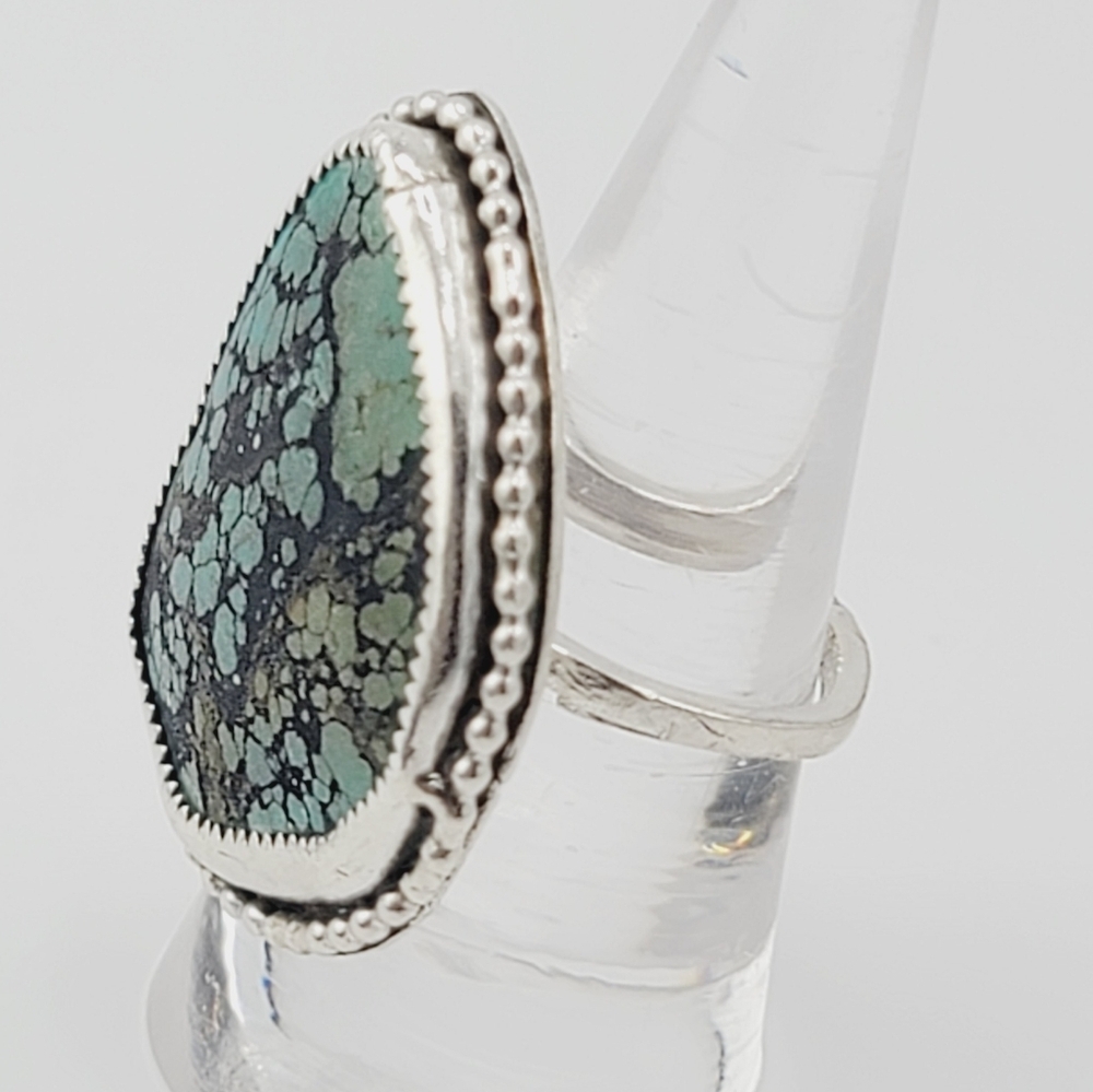TURQUOISE BOHEMIAN CHIC STYLE RING IN STERLING SILVER METAL SIZE 8 - Picture 6 of 7